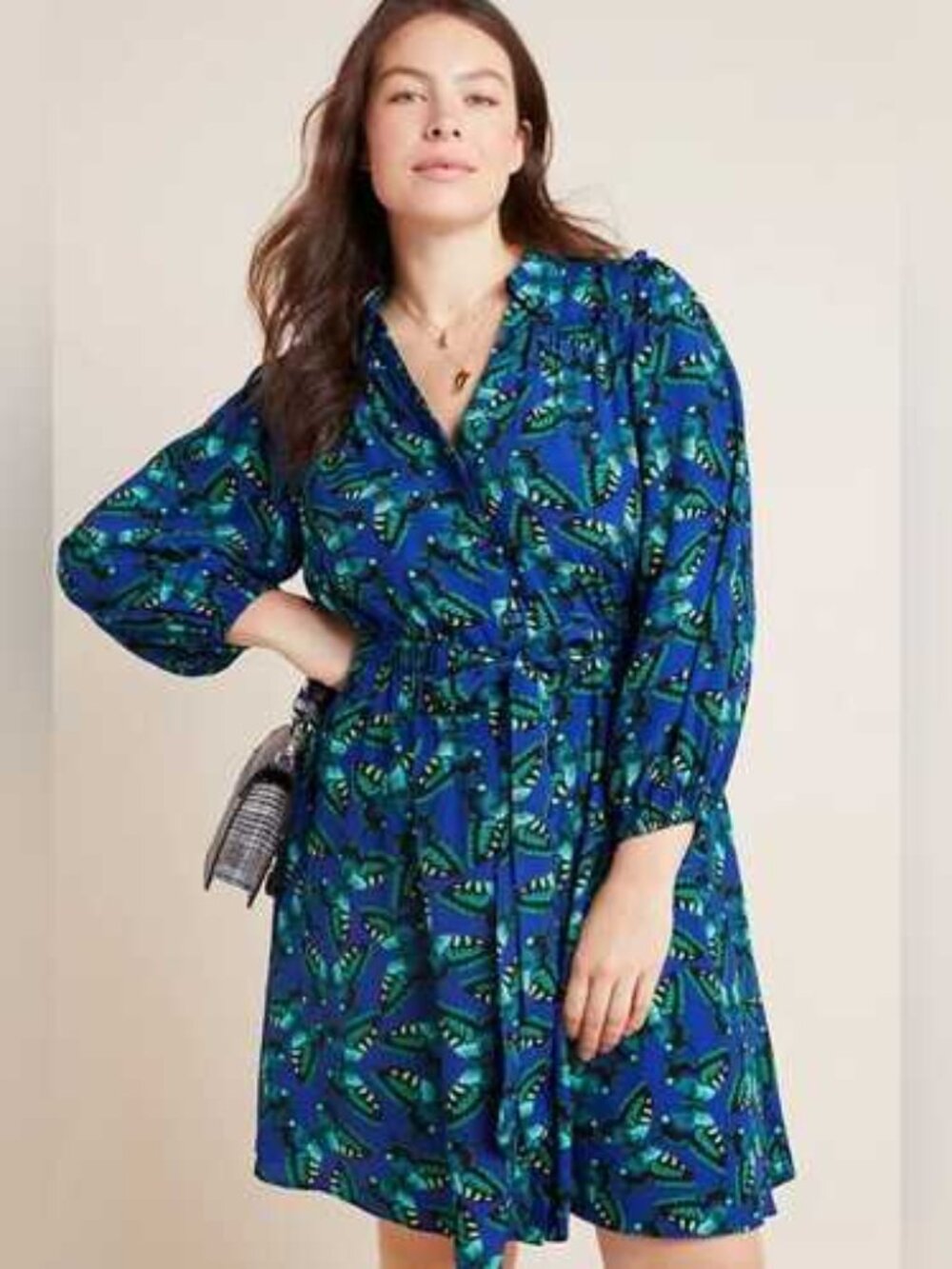 Anthropologie MAEVE Blue Butterfly Print PIPPA SHIRTDRESS Button-Front Dress XL